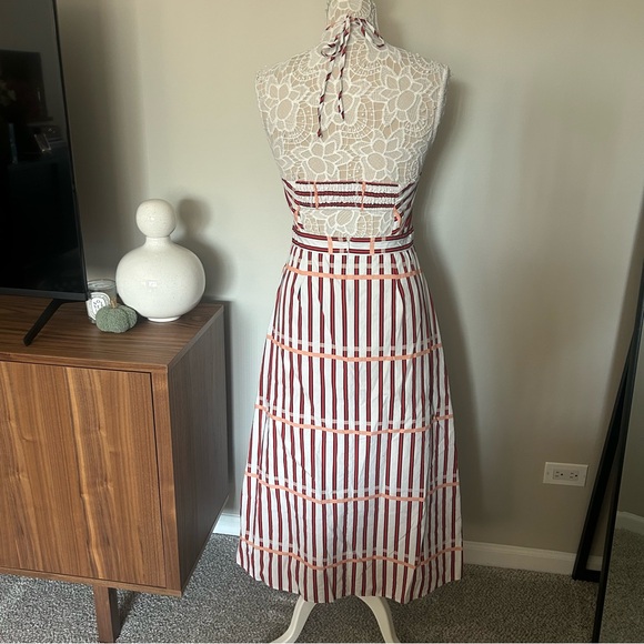 DU PARADIS St. Tropez Stripe Halter Neck Midi Dress in Coral Reef Stripe - Picture 3 of 16